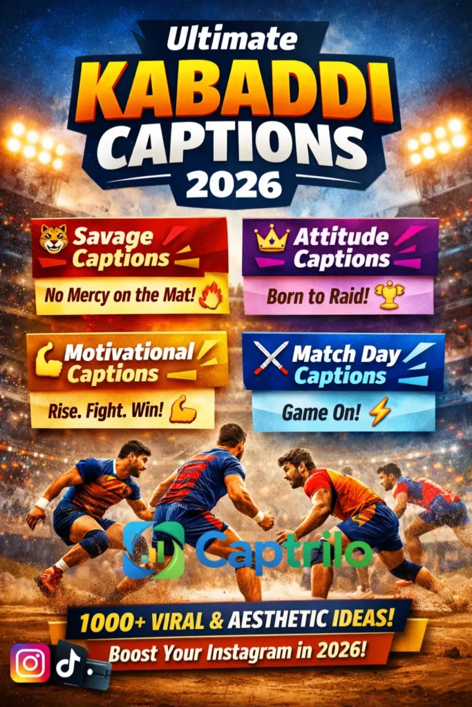 Kabaddi captions for Instagram 2026 featuring savage, attitude, motivational, match day, and viral caption ideas for players and fans to boost engagement and social media reach.