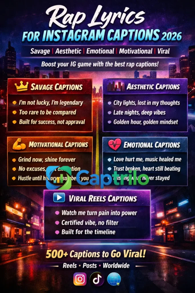 emotional, motivational, and viral rap caption ideas for Instagram Reels and posts to boost engagement and growth.
