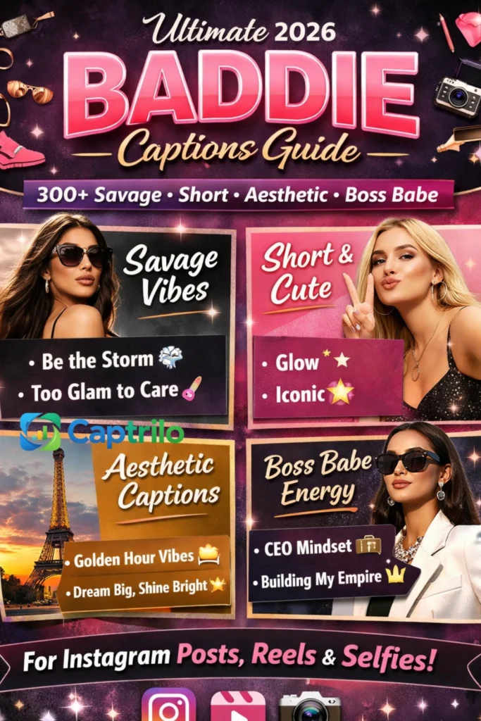 “300+ baddie captions for Instagram in 2026 – savage, short, aesthetic, cute, and boss babe captions to elevate selfies, fashion, travel, and lifestyle posts.”