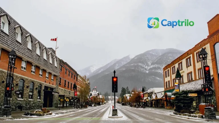 Banff Instagram captions infographic featuring Lake Louise, Moraine Lake, mountain views, travel quotes, aesthetic captions, and best hashtags for Banff photos in 2026.