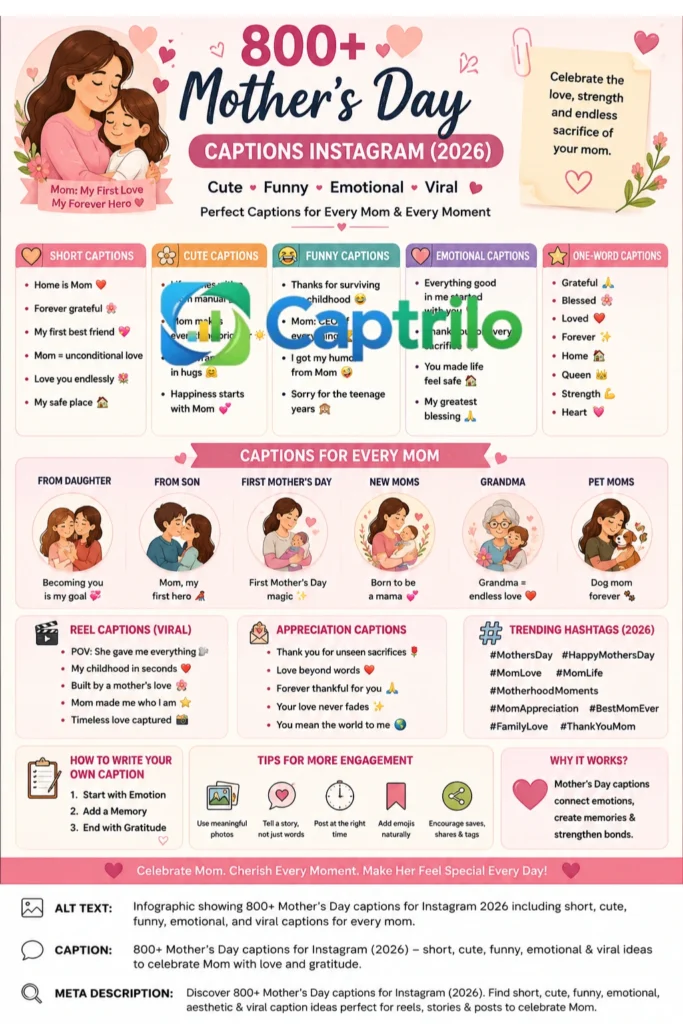 Mother’s Day Instagram captions guide 2026 with cute, funny, emotional, and viral caption ideas for celebrating moms on social media. 