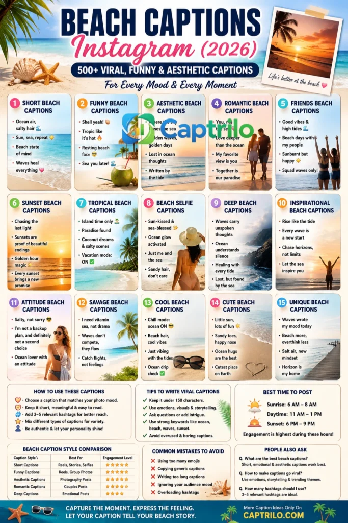 Infographic showing Kannada captions for Instagram 2026, including short, attitude, love, aesthetic, and viral captions for reels, posts, and bios.