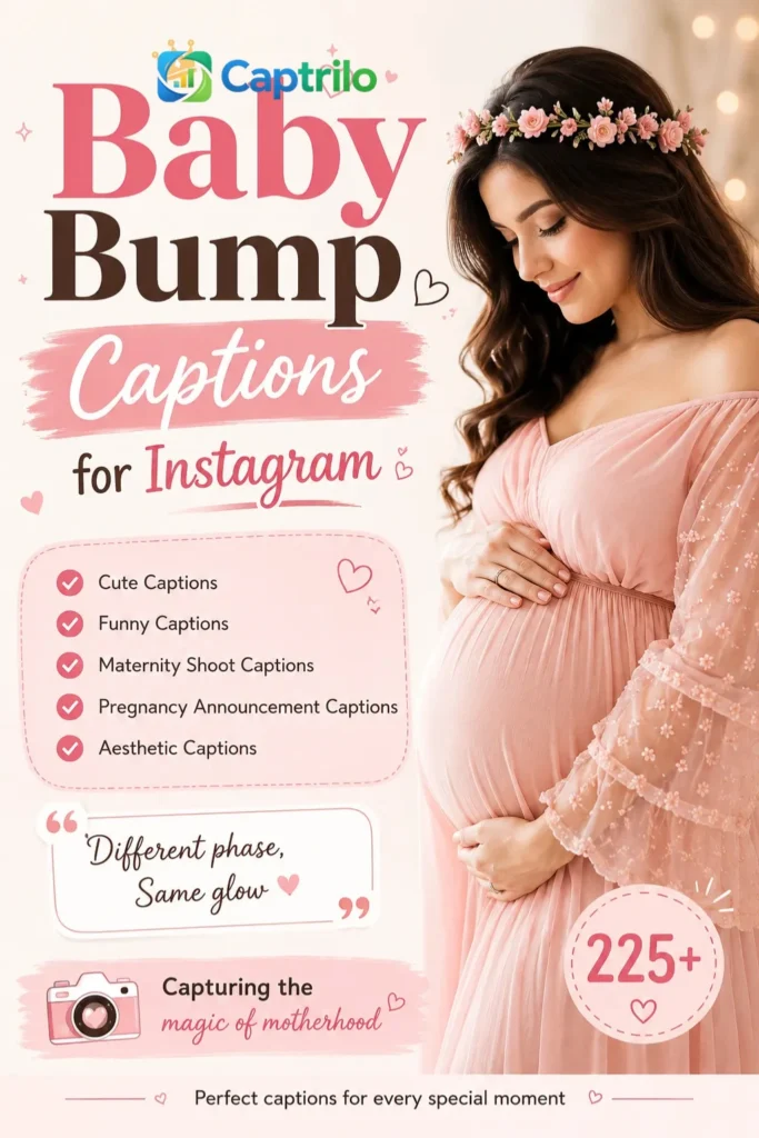 A pregnant woman gently holding her baby bump during a warm maternity photoshoot, representing motherhood, pregnancy journey, and baby bump captions for Instagram inspiration.