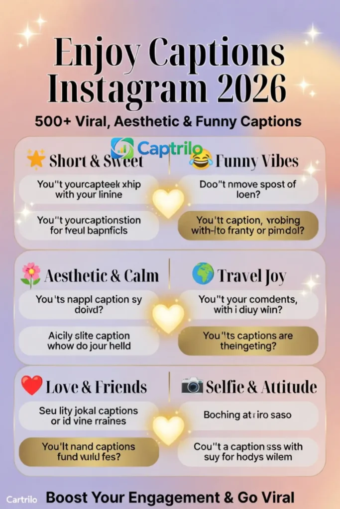 Enjoy captions for Instagram 2026 featuring aesthetic, funny, short, and viral lifestyle captions to express happiness, joy, and positive moments on social media.